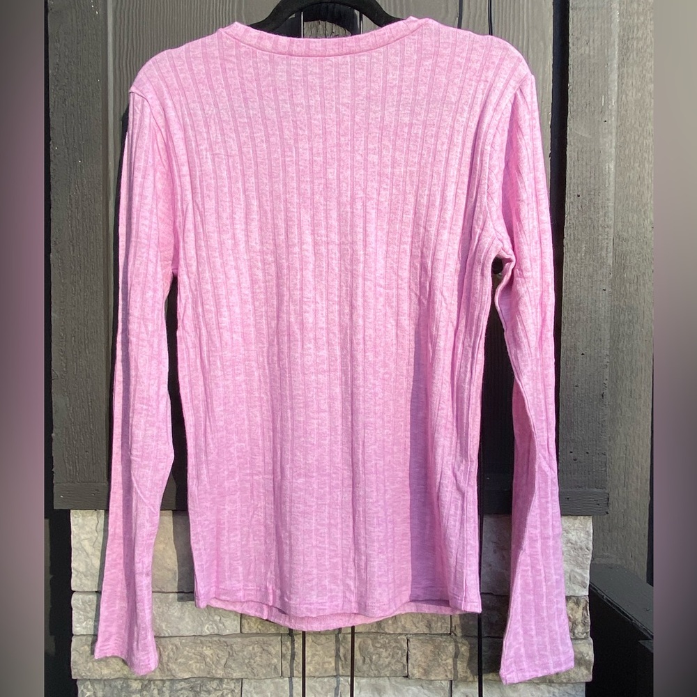 NEW Zenana Outfitters Pink Ribbed Long Sleeve Top - Picture 4 of 5